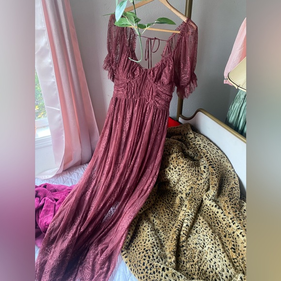 Free People beautiful pink lace corset maxi romantic peasant princess gown dress - Picture 3 of 14